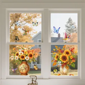 Stickers de fenêtre tournesols, colibris et papillons double face pour décoration maison