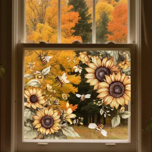 Autocollants de fenêtre tournesol et abeille avec design double face pour décor
