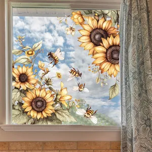 Stickers de fenêtre tournesols et abeilles décoratifs sur vitre transparente