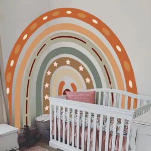 Bohemian large rainbow wall sticker with stars for nursery and kids bedroom decoration