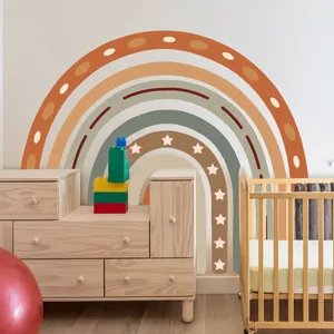 Morandi large rainbow wall sticker with star patterns for modern nursery wall decor