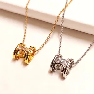 Fashion Titanium Steel H Letter Pendant Necklace Gold Silver Plated Rhinestone Clavicle Chain Geometric Jewelry For Women Daily Dating Gift