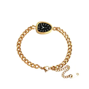 Greek style stainless steel snake head watch bracelet with a gold cuban link chain