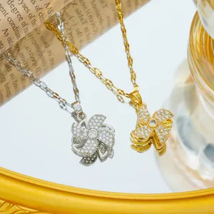 Titanium steel four-leaf clover windmill spinning necklaces in gold and silver finish