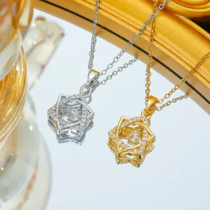 Chaîne en Acier Inoxydable Collier Pendentif Hexagramme en Cuivre Zirconia Pour Femme Étoile De David Bijoux de Fête