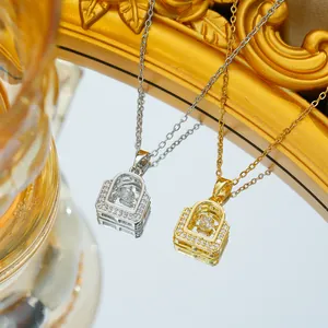 Titanium Steel Dancing Zircon Lock Pendant Necklace Fashion Gold Silver Plated Clavicle Chain Jewelry For Women Gift