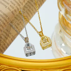 Titanium steel necklace with dancing zircon pendant in gold and silver finish