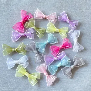 DIY Handmade Organza Double Layered Ribbon Bows Macaron Colored Mini Fabric Bowknot For Craft Doll Clothes Underwear Decoration Sewing Accessories