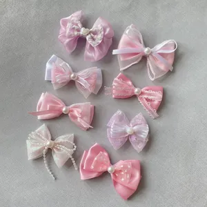 Set dettagliato di 8 fiocchi rosa fai-da-te in raso di seta, pizzo d'organza e perle