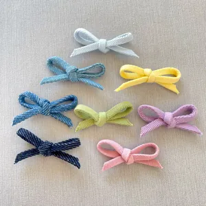 Handmade Fabric Bow Accessories Ribbed Ribbon Polka Dot Denim Bowknot For Hair Clip Shoes Clothing DIY Craft Decoration