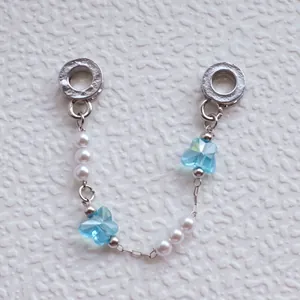 Silber-Sicherheitskette Armband mit Schmetterling-Kristallen, Perlen und Zirkonia