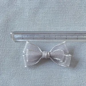 Mini DIY grey sparkling lace bow accessory for pet clothing and doll crafts, 4.5cm wide