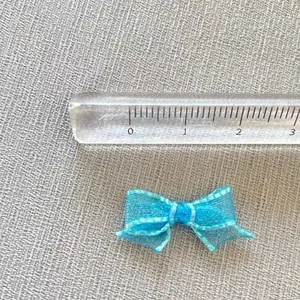 Mini 2.5cm light blue mesh bow accessory with white plaid edge for DIY crafts
