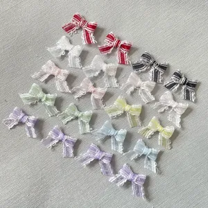 Mini Nœuds Rayés Faits Main Avec Bord en Dentelle Accessoires de Couture DIY pour Vêtements de Poupée BJD