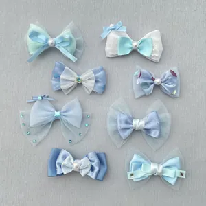 Handgemaakte Satijnen Tule Strik Haarklem DIY Accessoire Huisdier Tas Hanger Met Imitatieparel Strass Decor Frisse Zoete Stijl Voor Dames Kinderen