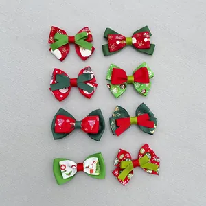 Set of 8 festive Christmas bows with Santa, snowflakes, and holiday patterns