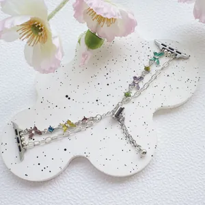 Luxury Enamel Butterfly Rhinestone Bracelet Watch Band Compatible With Apple Watch Adjustable Metal Jewelry Strap For Women