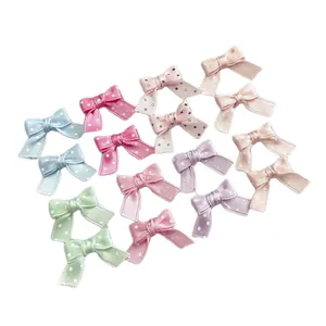 Polka dot satin ribbon bows in mixed macaroon colors for DIY hair accessories