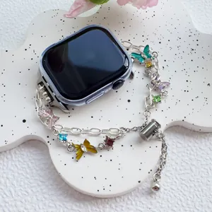 Enamel butterfly jewelry bracelet band with crystals for iWatch with adjustable clasp