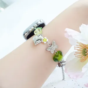 Handmade green beaded iWatch band with butterfly and love heart charms for Apple Watch