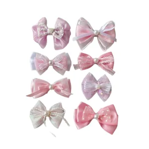 Set di 8 fiocchi fatti a mano rosa e viola con pizzo e perle per decorazioni DIY