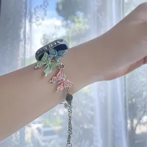 Colorful butterfly charm metal bracelet band for Apple Watch with pearl accents