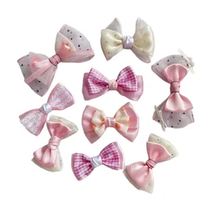 Pink and white plaid mesh bow hair accessory set for DIY crafts and clothing
