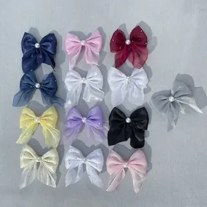 Handgefertigte Organza Netzschleife Zubehör Mit Kunstperle Strass Für Haarspangen Taschen Schuhe Dekoration DIY Handwerk