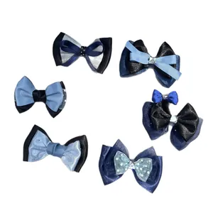 Set de 6 lazos hechos a mano azules y negros con strass para accesorios de bricolaje