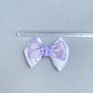 Handmade 7cm purple and white double-layered satin ribbon bow accessory for hair and crafts