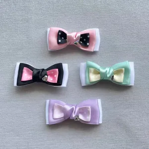 DIY Polka Dot Satin Ribbon Bowknot Accessories For Hairpin Clothing Decoration Satin Bows With Heart Rhinestone Jewelry Making Finding