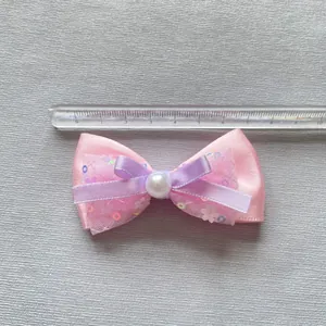 Lazo para el pelo de malla rosa con lentejuelas y perla, accesorio de 8 cm
