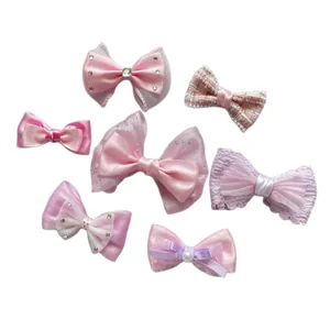 Set de 7 lazos de malla rosa y morada con diamantes para manualidades y accesorios