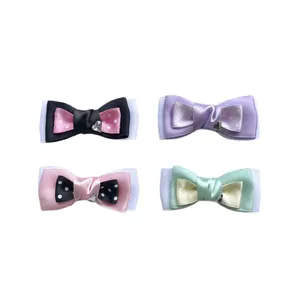 Polka dot ribbon bows with heart accents in four colors for DIY hair accessories