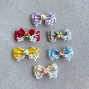 Handgefertigte Satin Spitze Schleife Haarklammer Mit Harz Frucht Dekor Süßer Haarschmuck Für Kinder Haustier Puppe