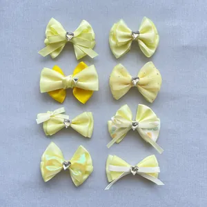 Accessori a Fiocco Gialli Fatti a Mano Con Strass a Cuore Per Decorazioni Capelli Fai Da Te Vestiti Per Bambole Animali
