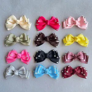 Handmade 3D Grosgrain Ribbon Bow Hair Clips With Rhinestones For Women Girls DIY Doll Clothes Pet Headwear Hair Accessory
