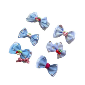 Set blauw-witte strik-haaraccessoires met kant en kersenhars bedeltjes voor DIY-knutselen