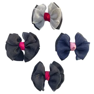 Lot de 4 nœuds papillon faits main en gaze noire pour accessoires de cheveux et sacs