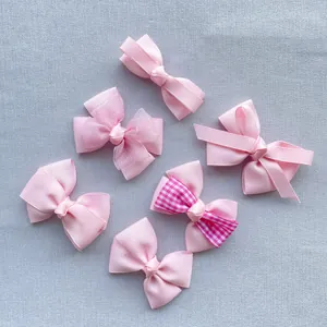 Handmade Pink Fabric Grosgrain Ribbon Bows For DIY Hair Accessories Clothing Gift Box Decoration Sweet Ribbon Bow Findings