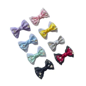 Fiocchi fatti a mano da 6cm in seta e pizzo con strass per accessori per capelli per animali