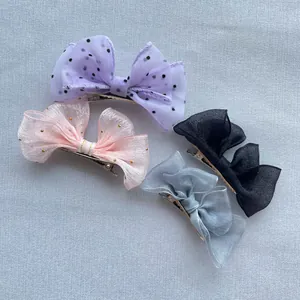 Fairy Mesh Bow Hair Clip For Girls Sweet Organza Bowknot Traceless Hairpin Cute Polka Dot Butterfly Edge Clip Hair Accessories