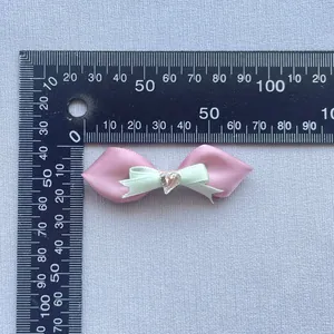 Rosa und grüne Schleife mit Herzkristall, 55mm Zubehör für Haarschmuck und Geschenkboxen