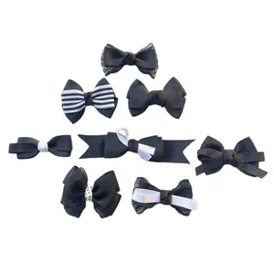 Set of 8 handmade black and white fabric bows for DIY hair accessories and clothing decor