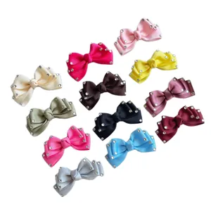 Set of 12 colorful grosgrain ribbon bows with rhinestones for hair accessories