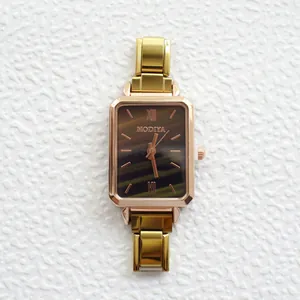 Unisex-Gliederuhr in Gold mit rechteckigem Marmorzifferblatt und Quarzwerk