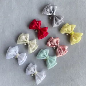 Fabric Bowknot DIY Accessory With Faux Artificial Pearl Rhinestone For Hair Clip Bag Clothing Handcrafted Ribbon Bow Craft Decoration