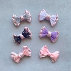 Set di 6 fermagli per capelli con fiocchi rosa glitterati e pizzo per bambina