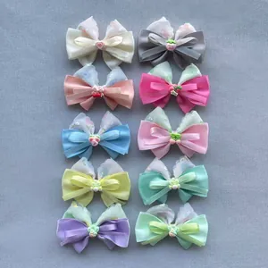 Handmade Floral Bow Hair Accessories DIY Clothing Decor Satin Organza Bows With Strawberry Heart Resin For Kids Girls