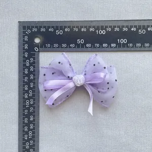 Nœud en tulle violet à pois noirs avec rose blanche pour accessoires cheveux et couture